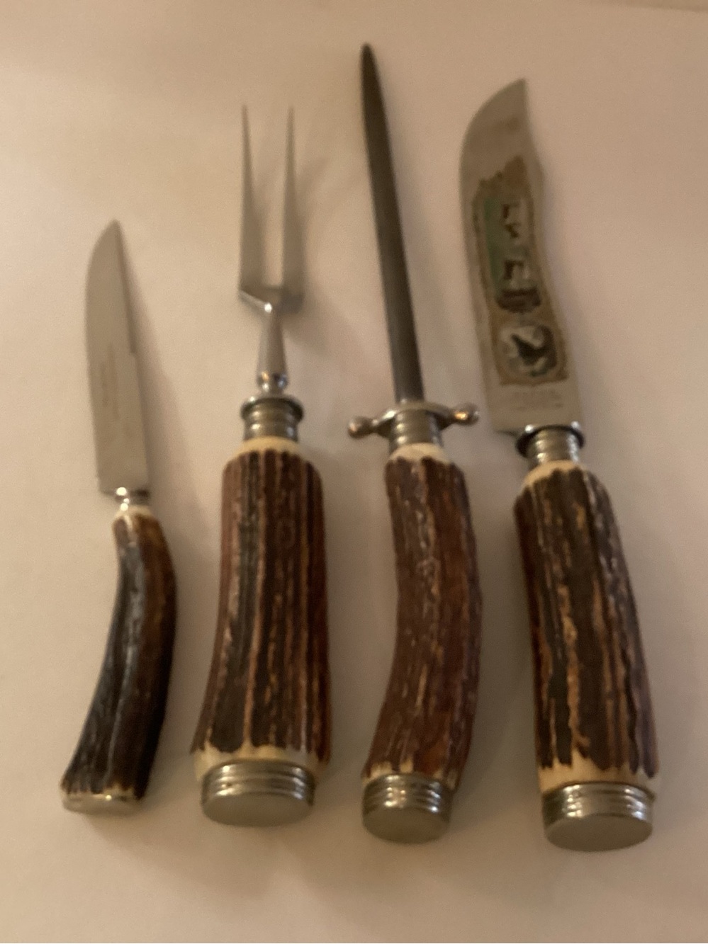 Vintage Stag Handle Carving Set,Solingen Baron, Germany